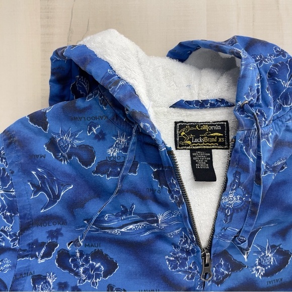 vtg LUCKY BRAND Hawaii printed blue terry cloth full zip jacket 90s 00s - Picture 4 of 9